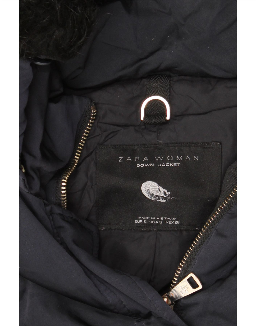 Jachetă căptușită cu glugă ZARA pentru femei UK 10 Mic, nailon bleumarin