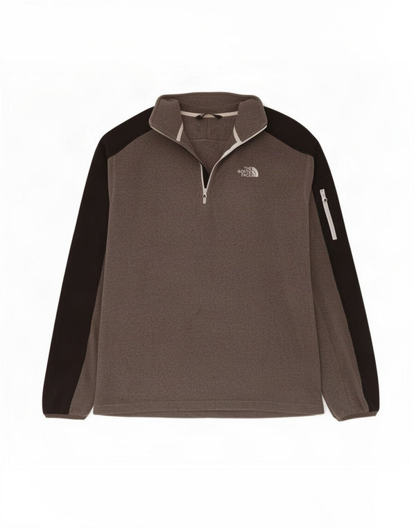 Pulover pentru bărbați The North Face, cu fermoar și gât, din lână, mare, gri, poliester color bloc