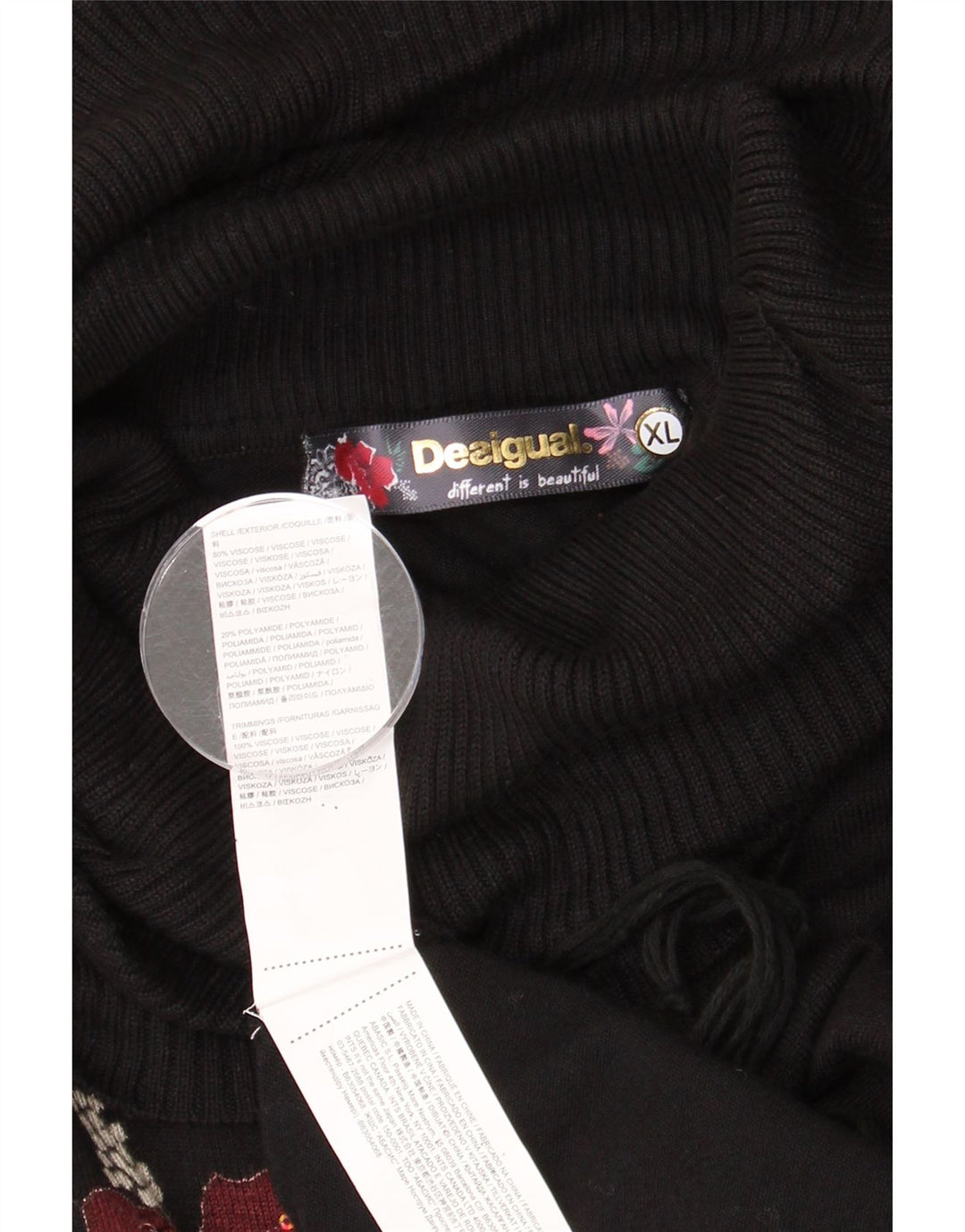 Pulover pentru femei Desigual cu gât rulat supradimensionat, UK 18 XL, viscoză neagră