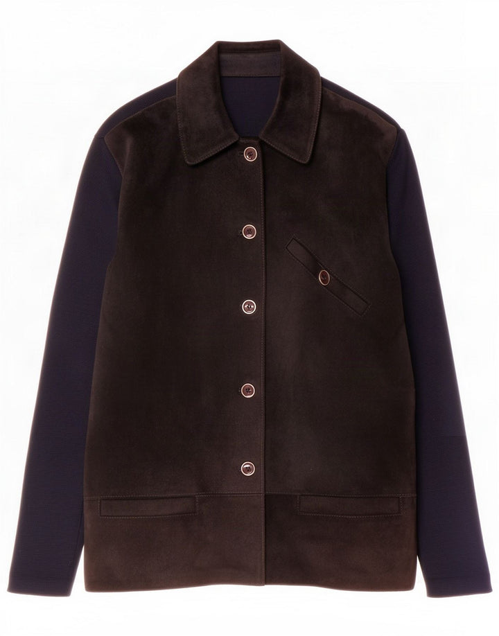 Vintage Womens Suede Jacket UK 14 Medium Bleumarin Colourblock Piele