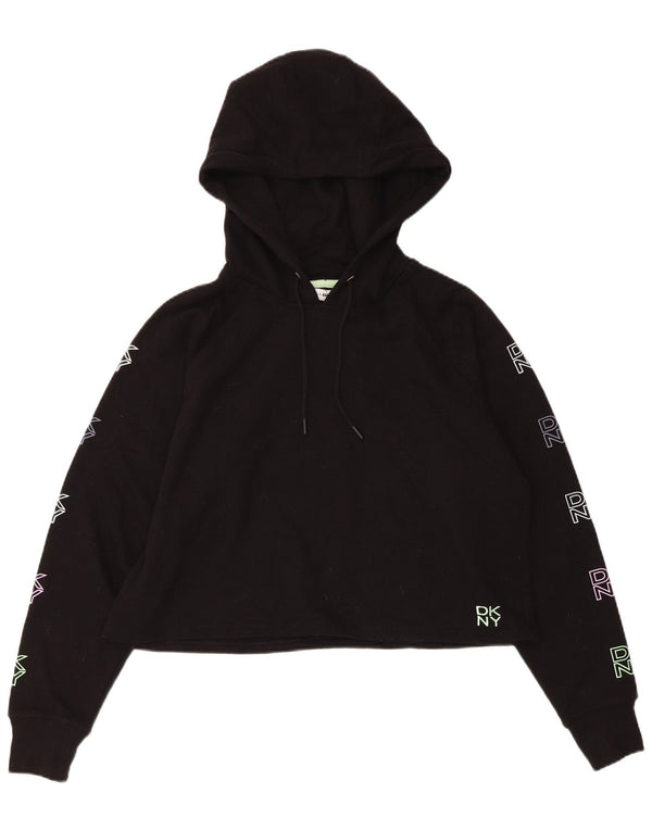 Dkny Pulover supradimensionat cu glugă cu grafic pentru femei UK 6 XS Bumbac negru