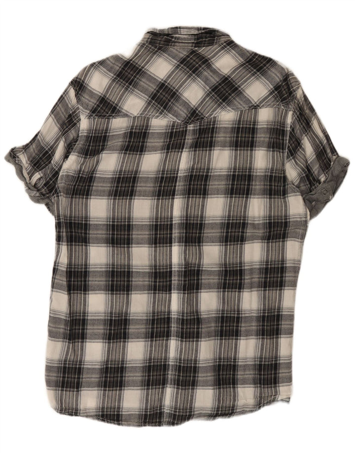 Cămașă Jack & Jones pentru bărbați cu mânecă scurtă din flanel, mare, gri din bumbac