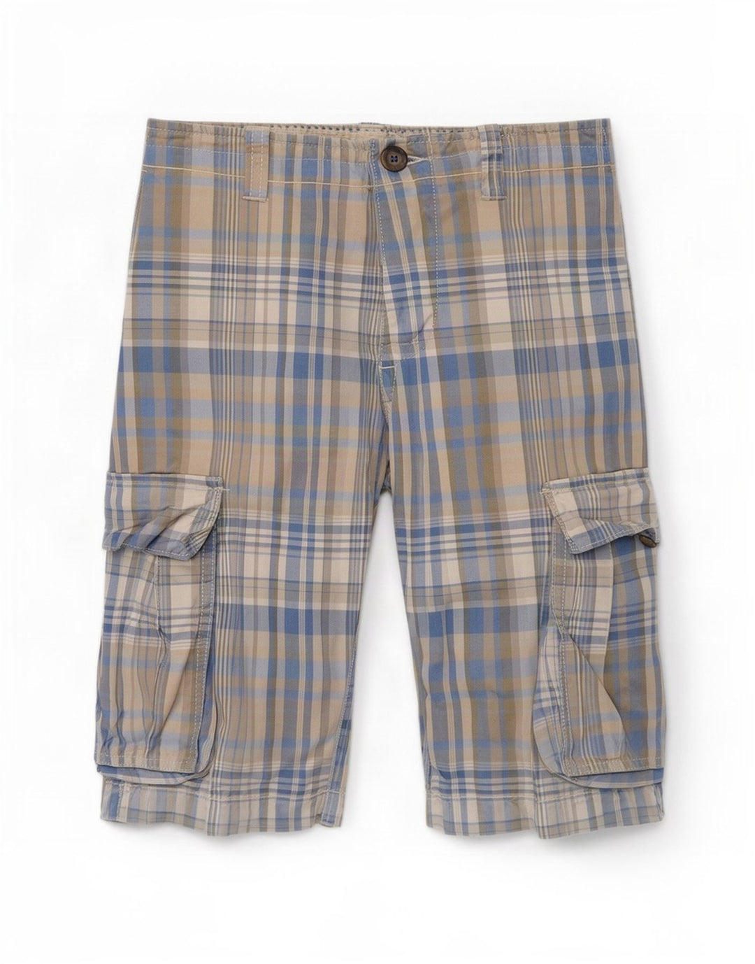 Pantaloni scurți pentru bărbați Benetton Regular Cargo W32 Medium Blue Plaid