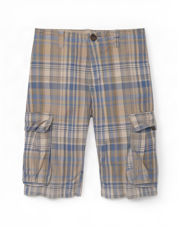 Pantaloni scurți pentru bărbați Benetton Regular Cargo W32 Medium Blue Plaid