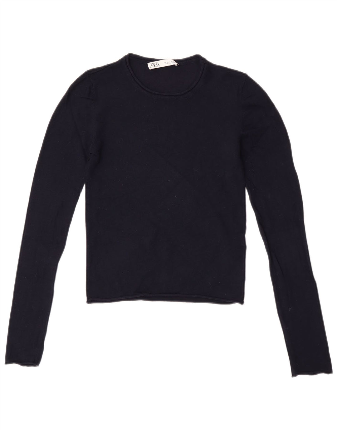 Crop Top pentru femei Zara cu mânecă lungă UK 8 mic, bleumarin, viscoză