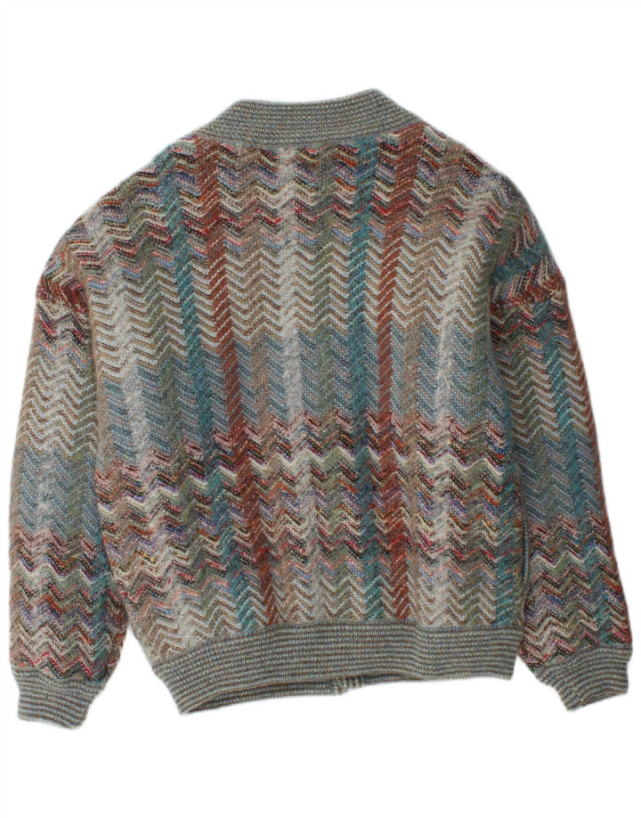 Jachetă Bomber Vintage pentru bărbați din tricot IT 50, lână chevron mare, multicoloră