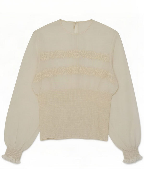 Vintage Top Bluză cu mânecă lungă pentru femei UK 10 Small White Floral