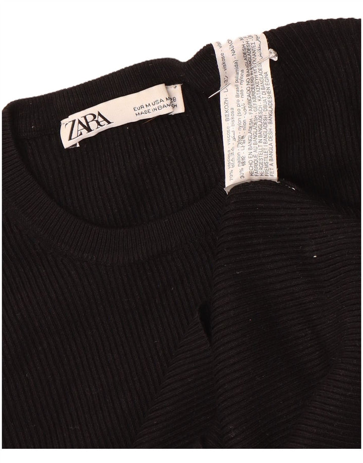 Zara Crop Top mânecă 3/4 pentru femei UK 12 Medium Black Viscose