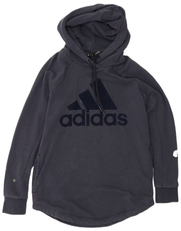 Pulover cu glugă cu grafic Adidas pentru femei Marea Britanie 12/14, bumbac mediu albastru bleumarin