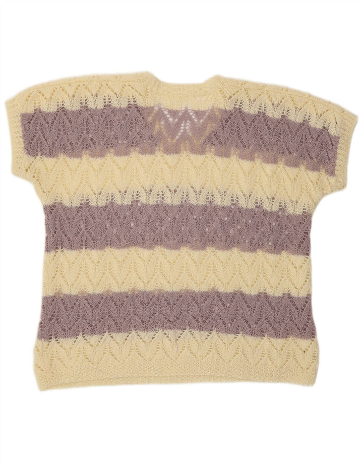 Pulover VINTAGE pentru femei, cu mânecă scurtă, cu decolteu în V, mare, violet