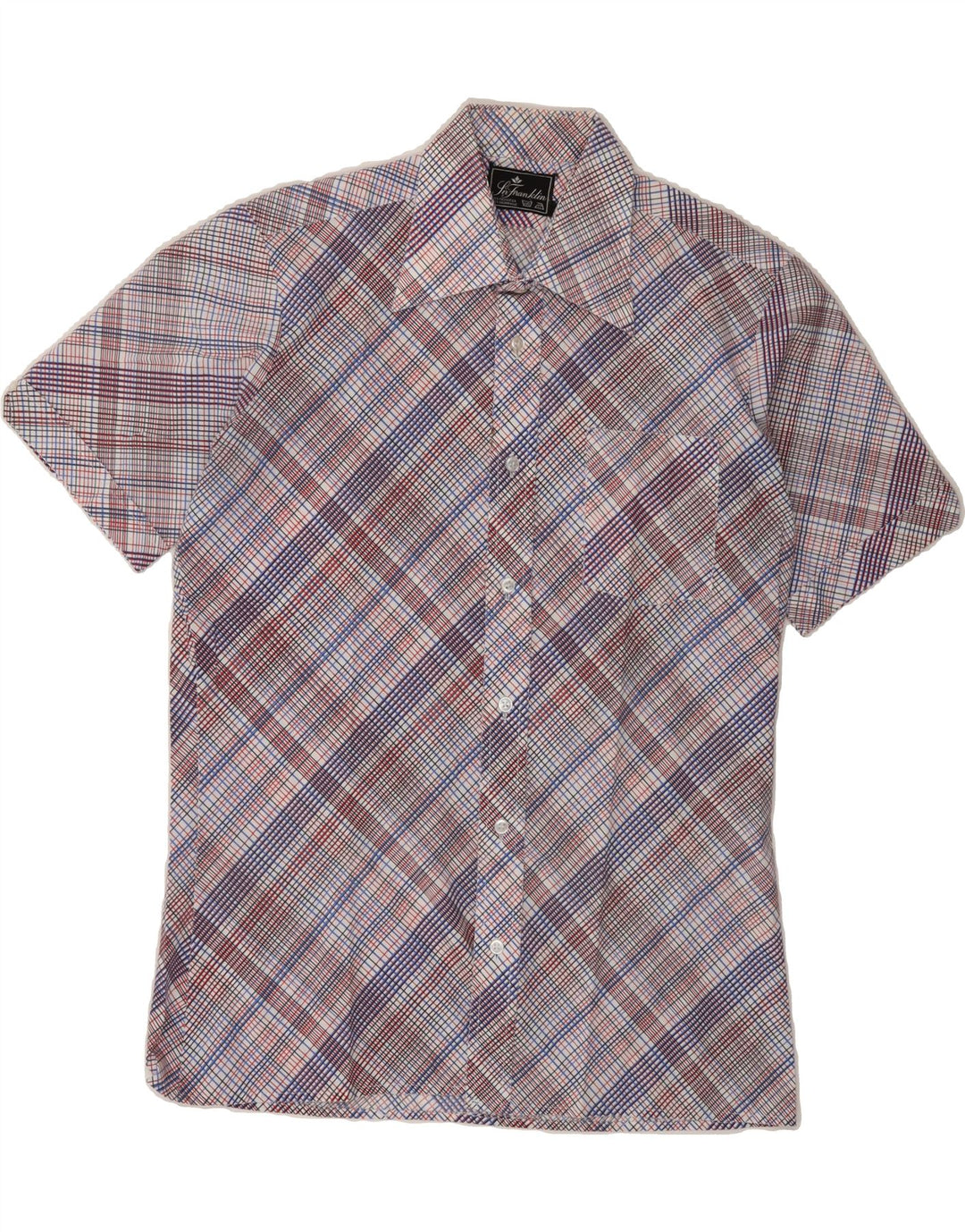 VINTAGE Mens Short Sleeve Shirt Medium Multicoloured Check Polyester Vintage Vintage and Second-Hand Vintage from Messina Hembry 