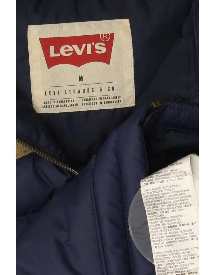 Levi's Mens Hooded Padded Jacket UK 38 Medium Navy Blue Colourblock