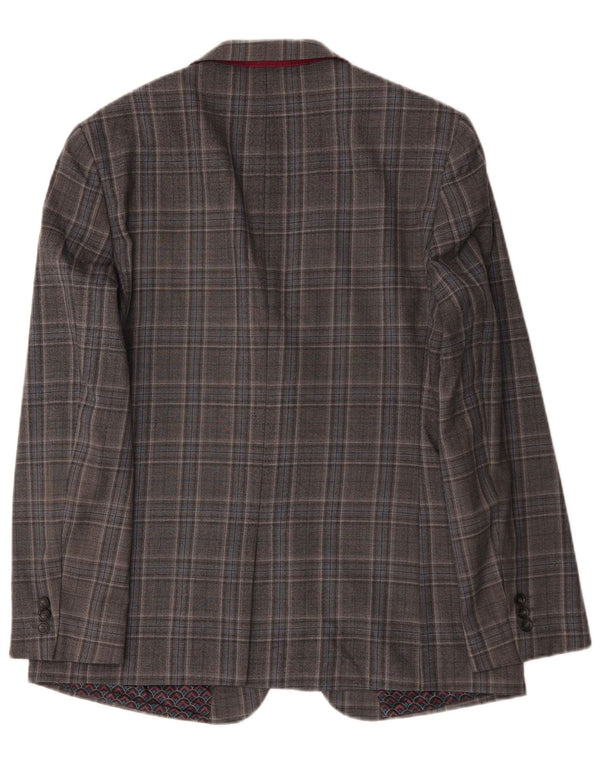 Jachetă pentru bărbați Ted Baker, lungă cu 2 nasturi, UK 44 2XL, lână cu carouri gri