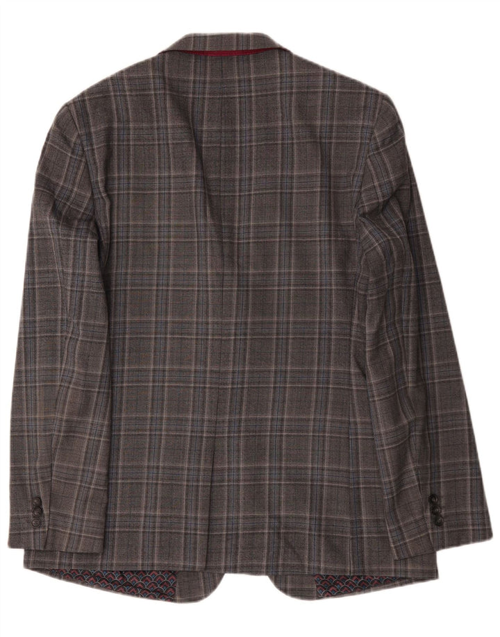 Jachetă pentru bărbați Ted Baker, lungă cu 2 nasturi, UK 44 2XL, lână cu carouri gri
