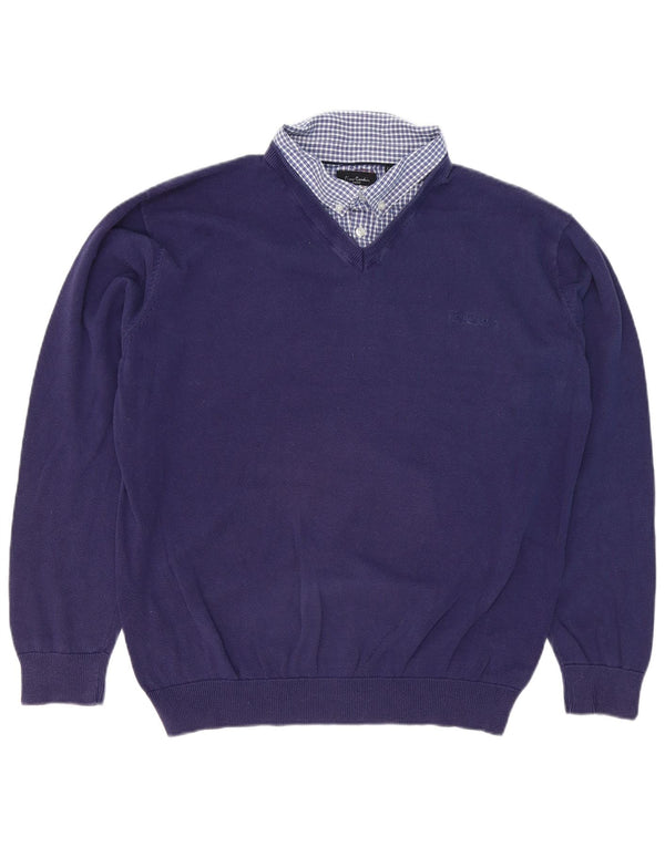 Pierre Cardin Pulover cu decolteu în V pentru bărbați, 2XL, bumbac, albastru, clasic