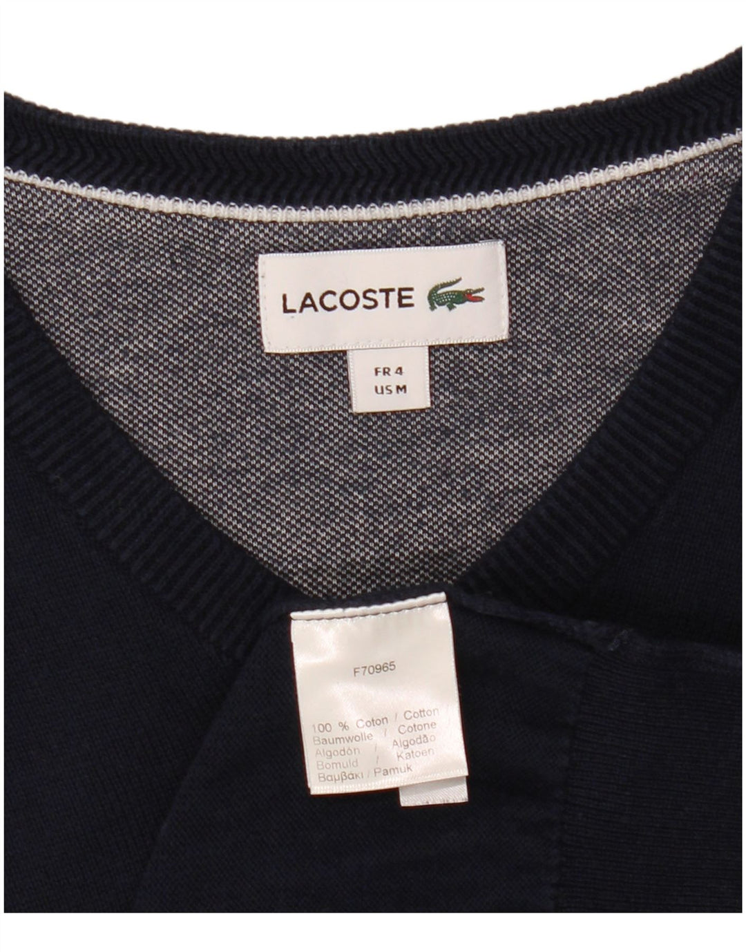 Pulover cu decolteu în V LACOSTE pentru bărbați, mărime 4, bumbac, albastru bleumarin mediu