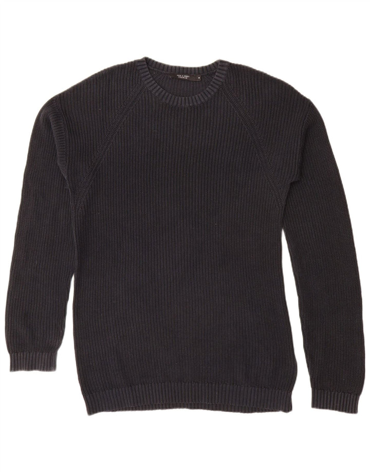 JACK & JONES Pulover pentru bărbați cu decolteu rotund din bumbac mediu albastru bleumarin