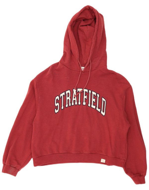 Pull & Bear Pull & Bear Pull & Bear Pull & Bear Pulover Oversized Crop Graphic Hoodie pentru femei UK 14 Medium Red