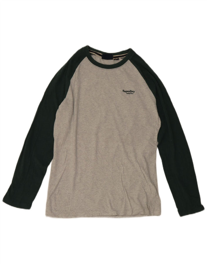 Top pentru bărbați Superdry cu mânecă lungă, gri mediu, bumbac color bloc