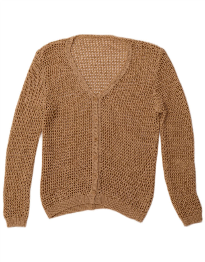 Pulover vintage cardigan croșetat pentru femei UK 14 Bej mediu