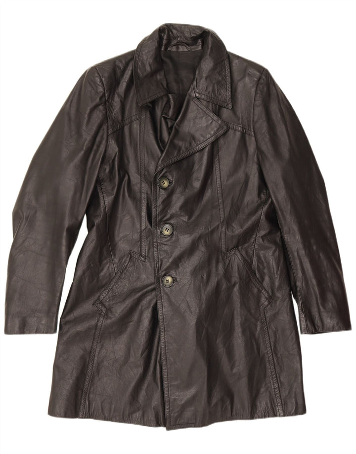 Palton din piele vintage pentru bărbați UK 38 mediu negru
