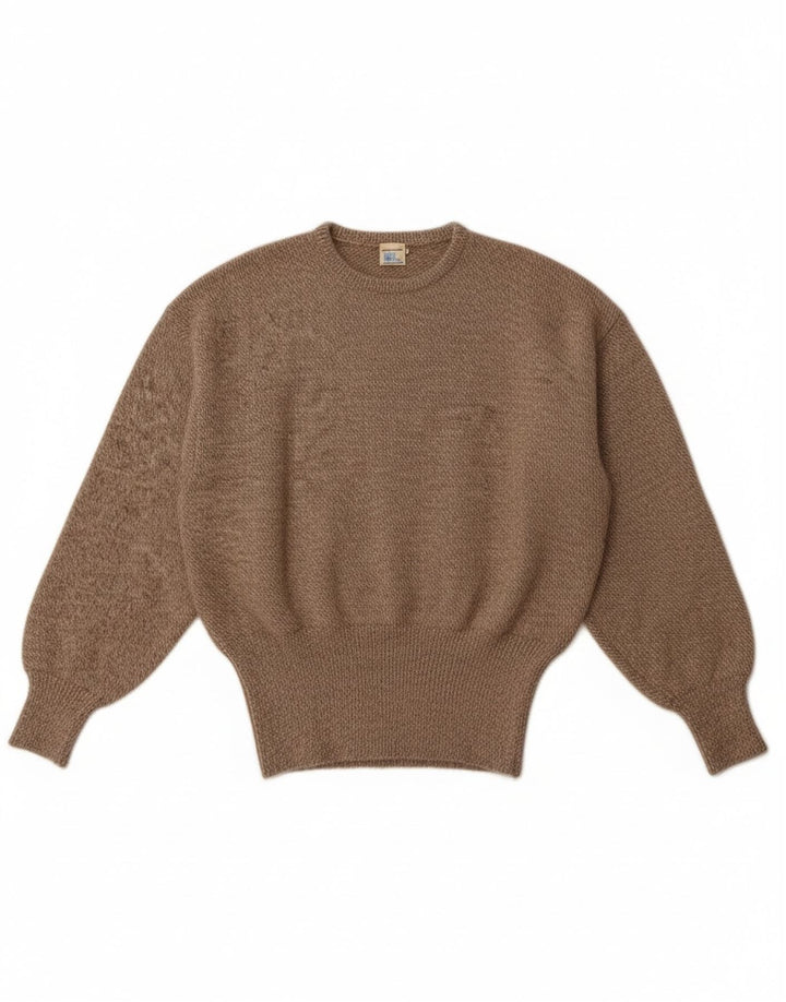 Pulover vintage pentru femei cu decolteu triplu UK 14 Lână maro medie