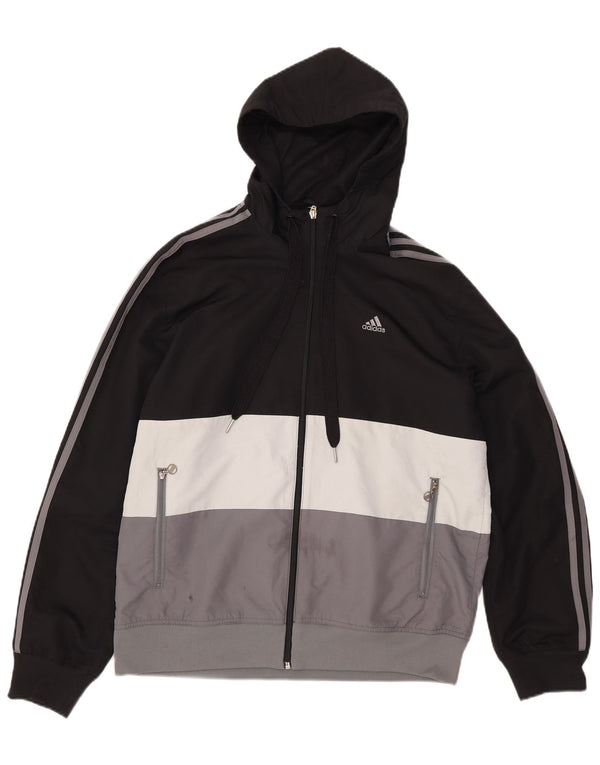 Jachetă de trening pentru bărbați Adidas cu glugă, negru mediu, poliester bloc de culoare