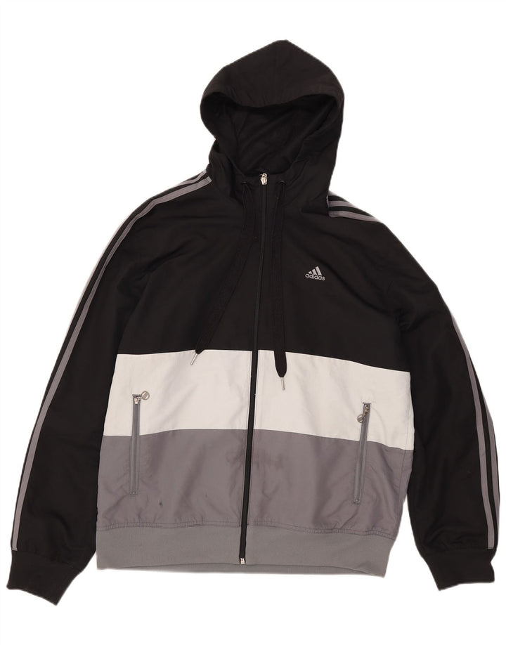 Jachetă de trening pentru bărbați Adidas cu glugă, negru mediu, poliester bloc de culoare