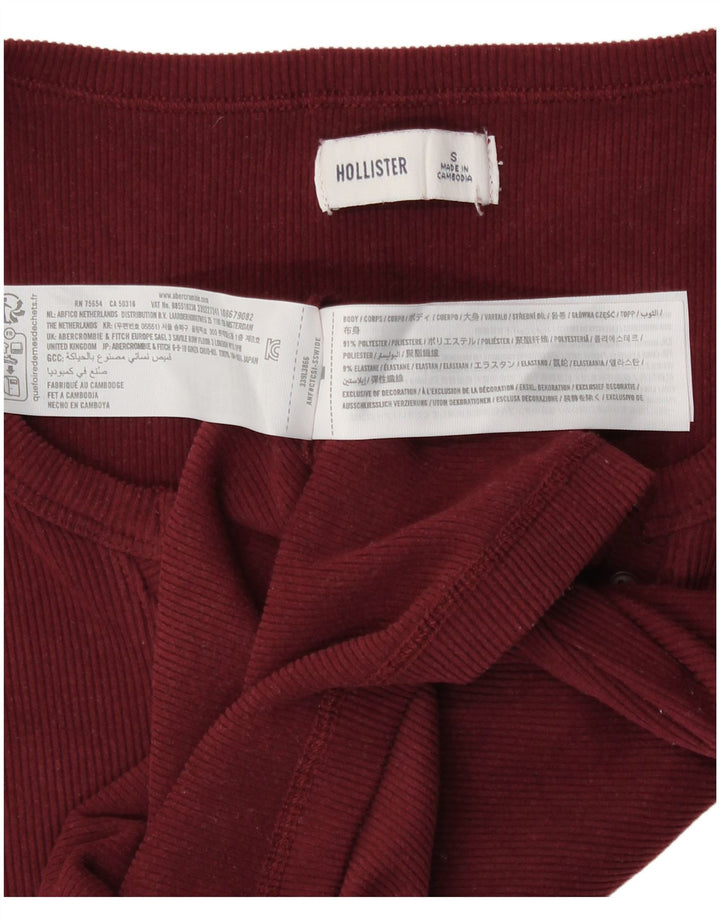 Crop Top pentru femei Hollister cu mânecă lungă UK 8 Small Burgundy Poliester
