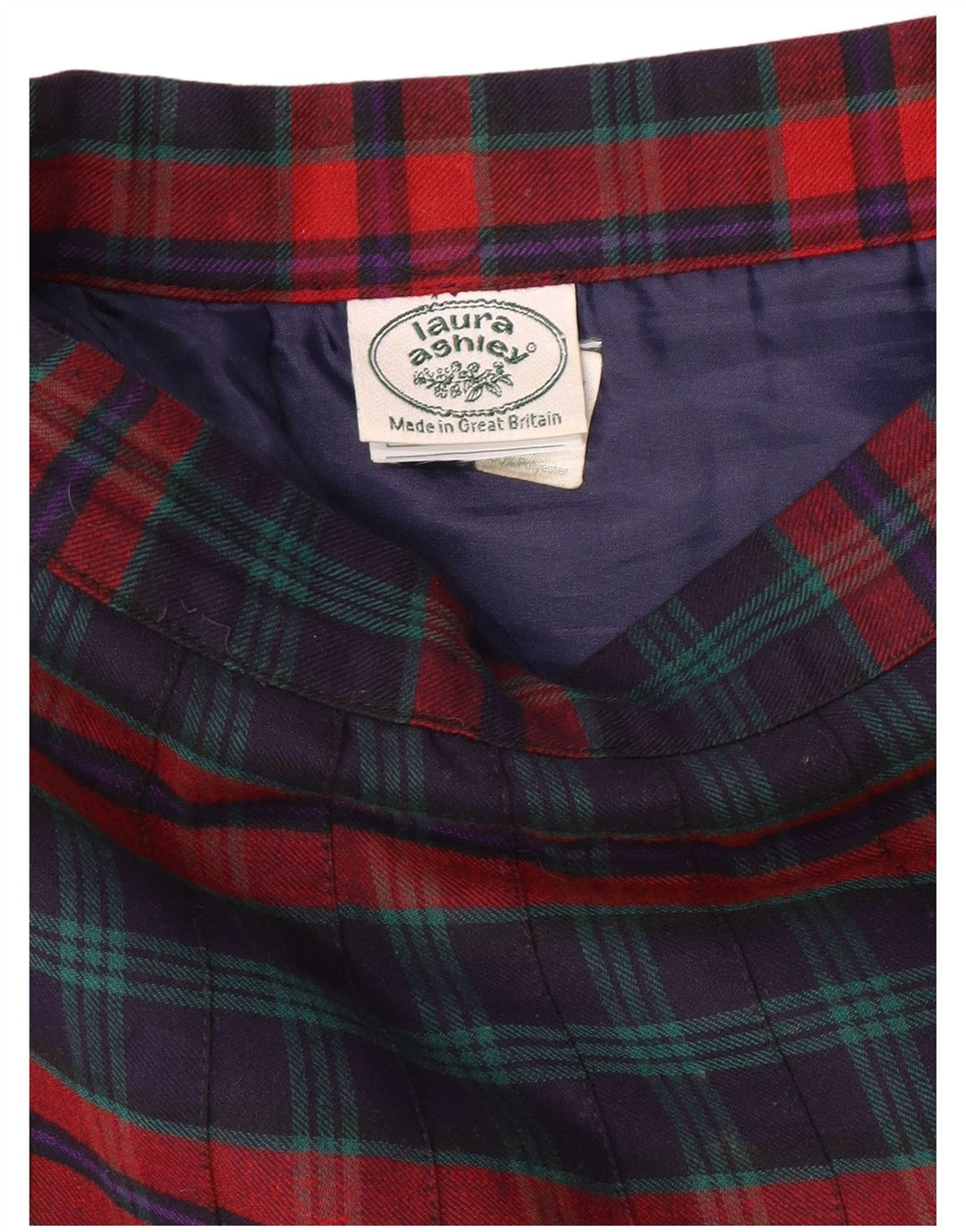 LAURA ASHLEY Fusta plisată pentru femei cu talie înaltă W26, carouri mici, bleumarin