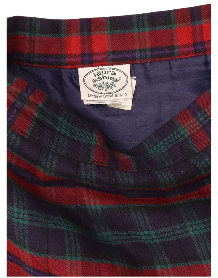 LAURA ASHLEY Fusta plisată pentru femei cu talie înaltă W26, carouri mici, bleumarin