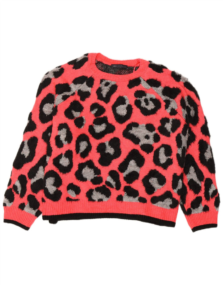 MARKS & SPENCER Pulover cu decolteu rotund pentru femei UK 18 XL roz animal print
