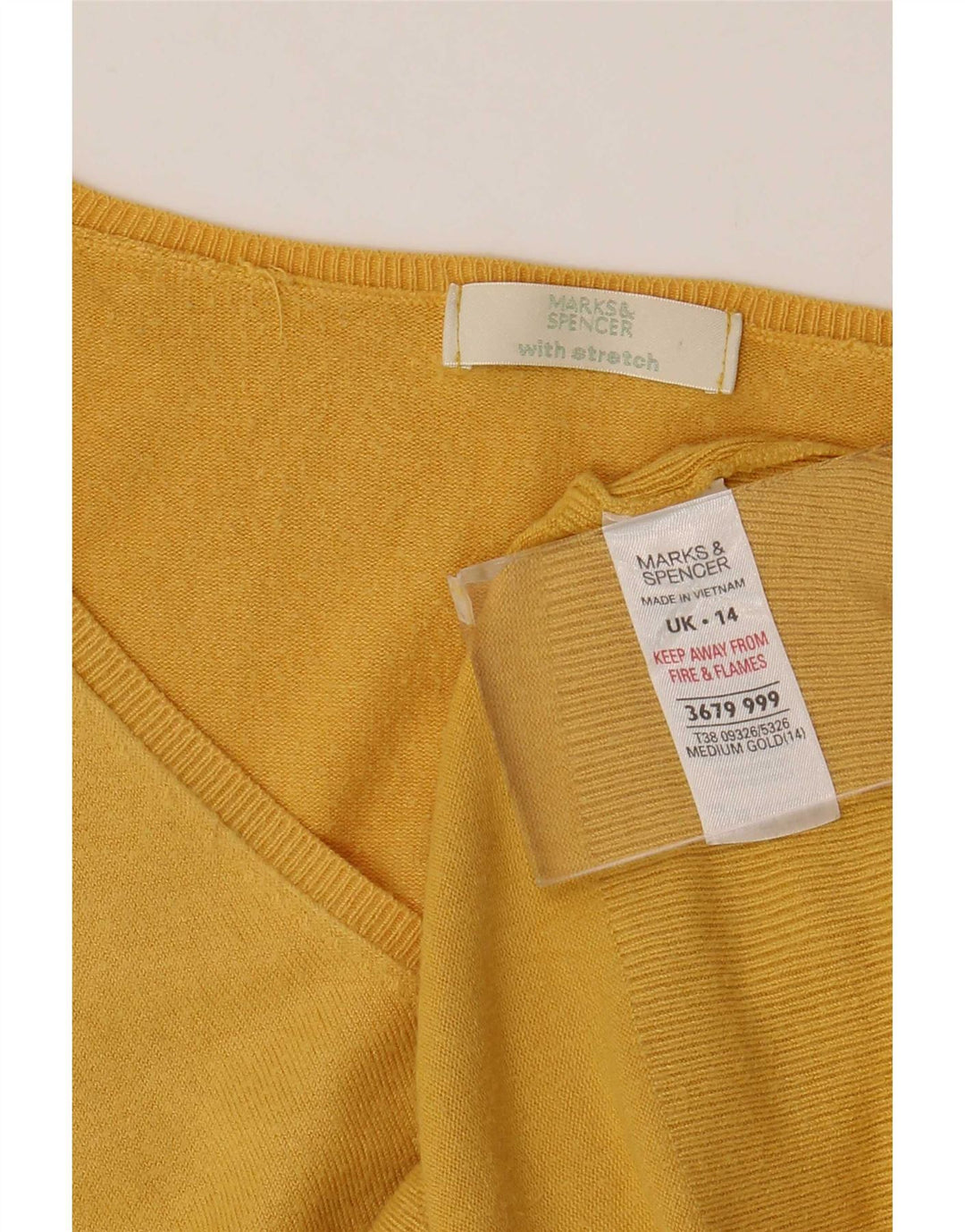 Pulover cu decolteu în V pentru femei Marks & Spencer UK 14, viscoză galbenă medie
