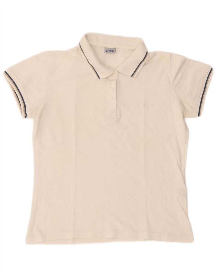 Tricou polo Asics pentru femei UK 14, bumbac alb mediu