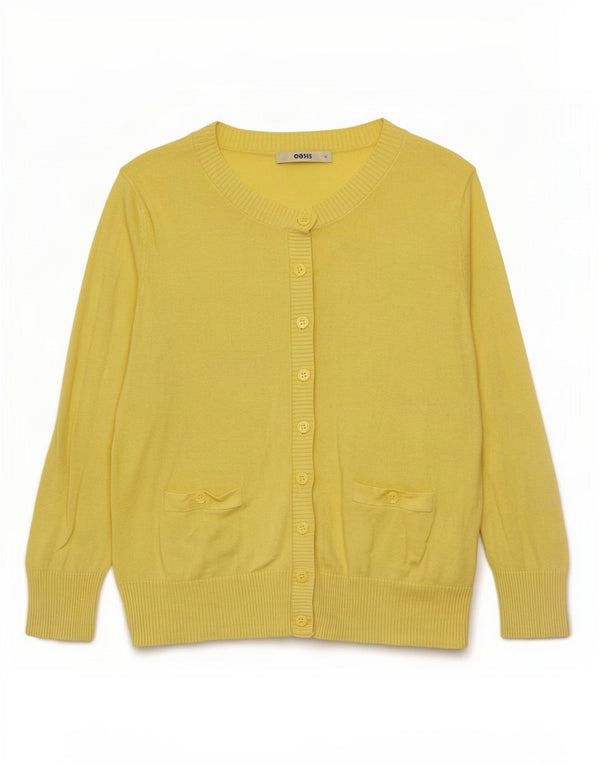 Pulover cardigan cu mâneci 3/4 pentru femei Oasis UK 12 Bumbac galben mediu