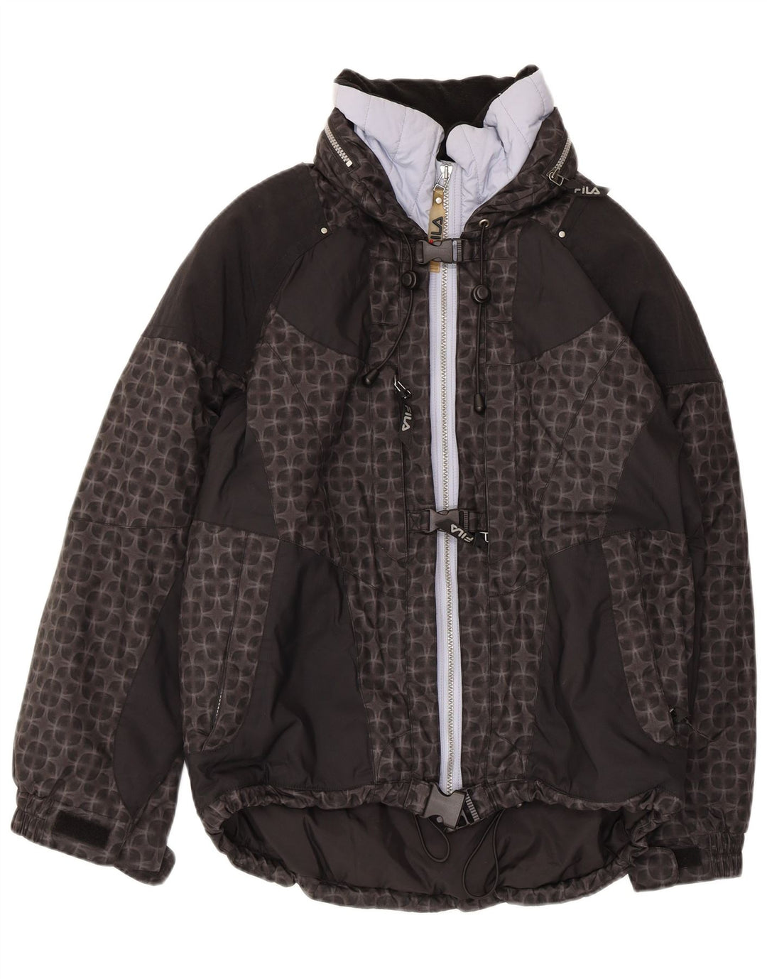 Jachetă de schi cu glugă supradimensionată pentru femei FILA US 6 Medium Black Geometric