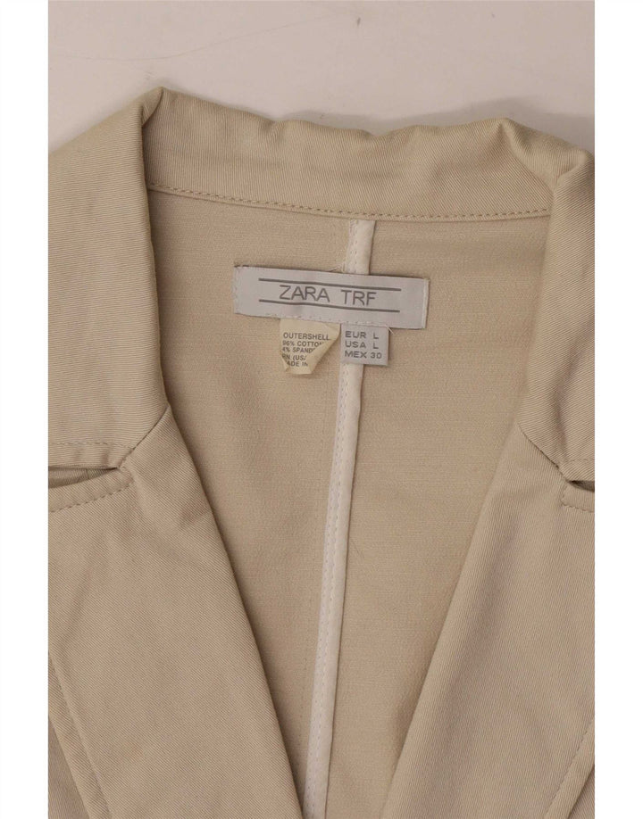 Blazer pentru femei Zara cu 2 nasturi, UK 14, mare, bej, bumbac