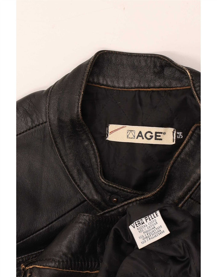 Geacă din piele vintage pentru bărbați pentru motociclist IT 54 2XL din piele neagră