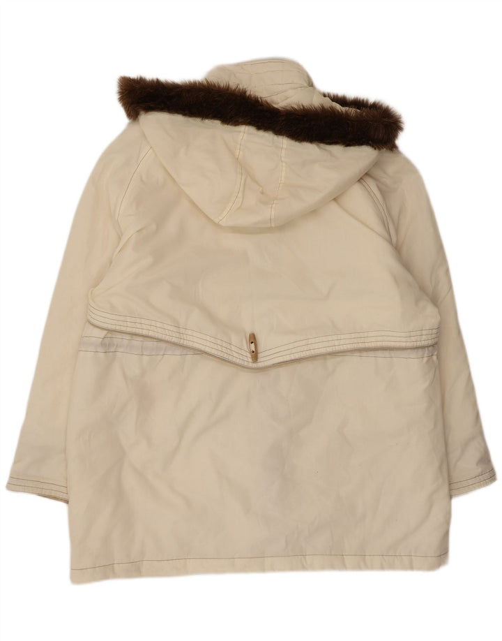 MAJESTIC haină duffle cu glugă pentru femei UK 20 2XL alb catifelat floral