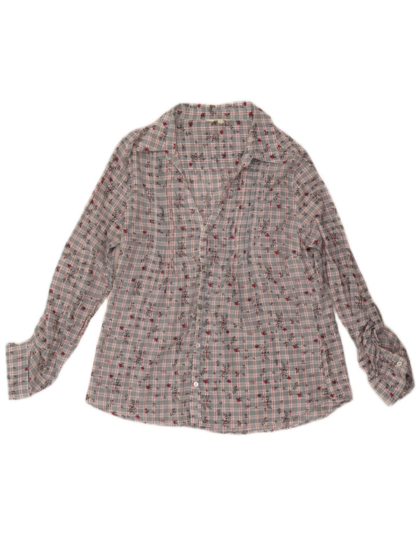 Bluză cămașă pentru femei White Stuff UK 14, bumbac floral, gri mediu