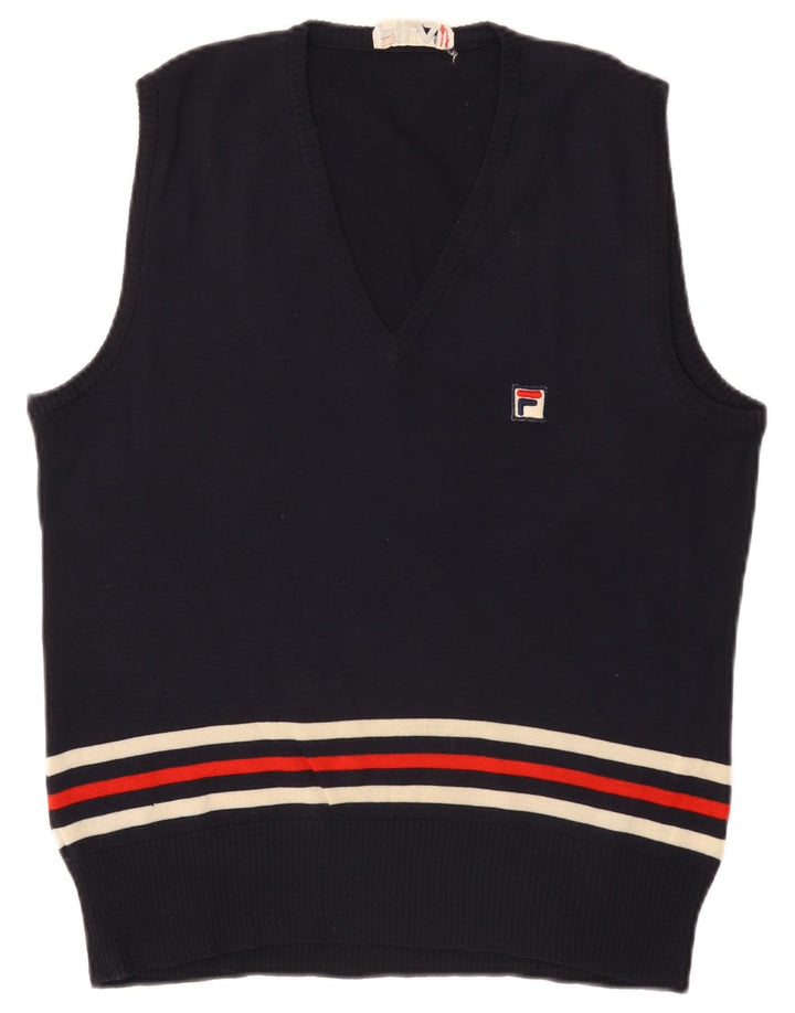 Fila Mens Vest Tank Top UK 40 Medium Bleumarin Lână cu dungi
