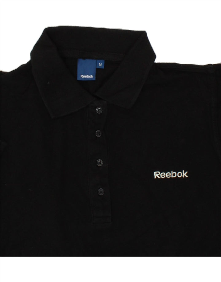 REEBOK Womens Polo Shirt UK 14 Medium Black Cotton Vintage Reebok and Second-Hand Reebok from Messina Hembry 
