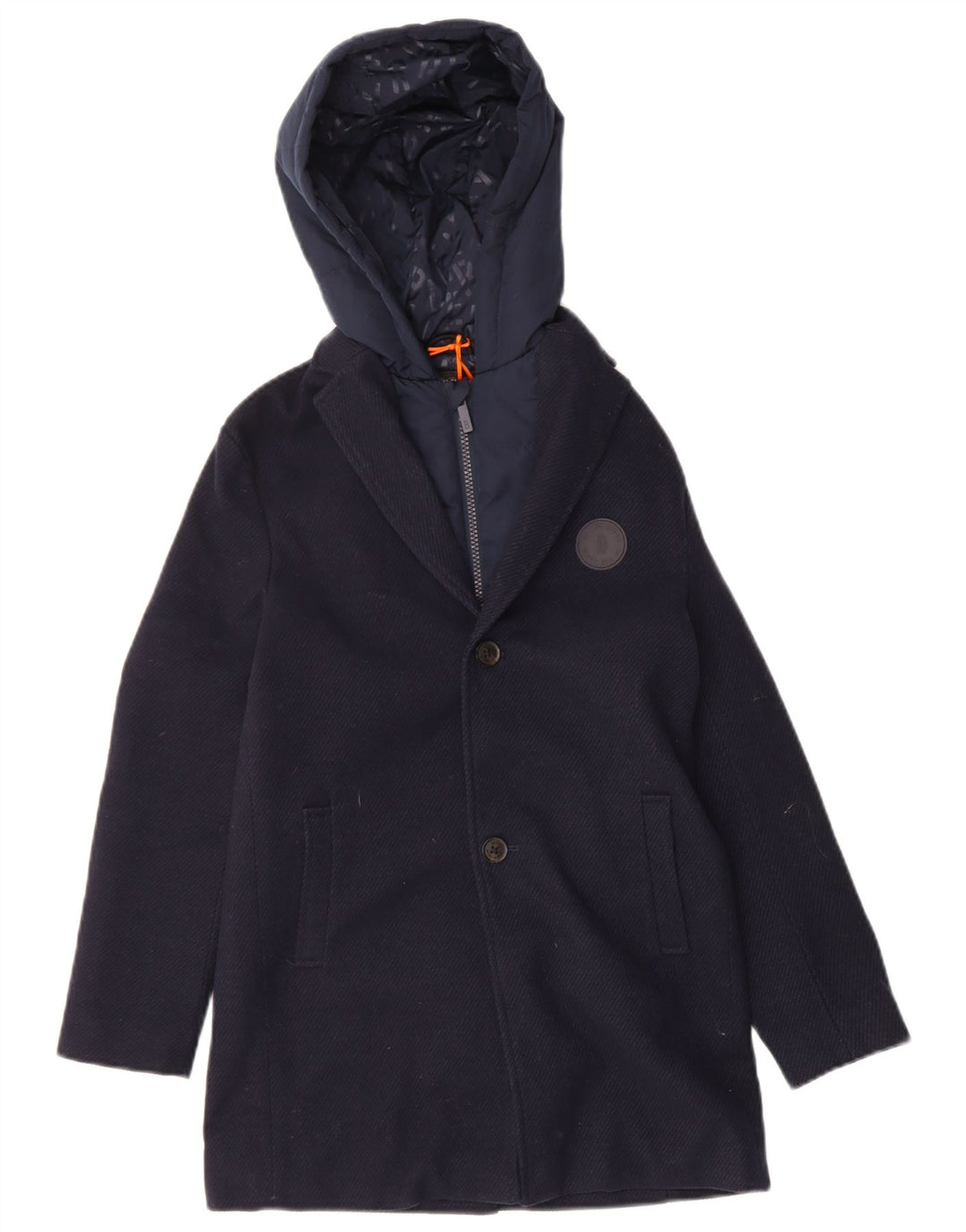 TED BAKER Boys Hooded Overcoat 9-10 Years Navy Blue Polyester