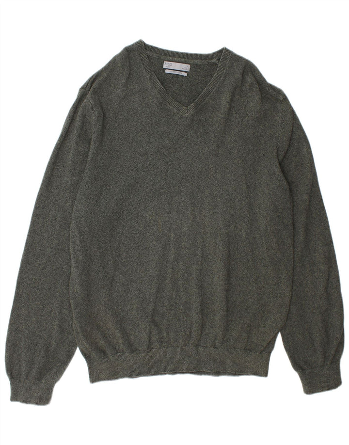 Pulover cu decolteu în V pentru bărbați Marks & Spencer, bumbac verde XL