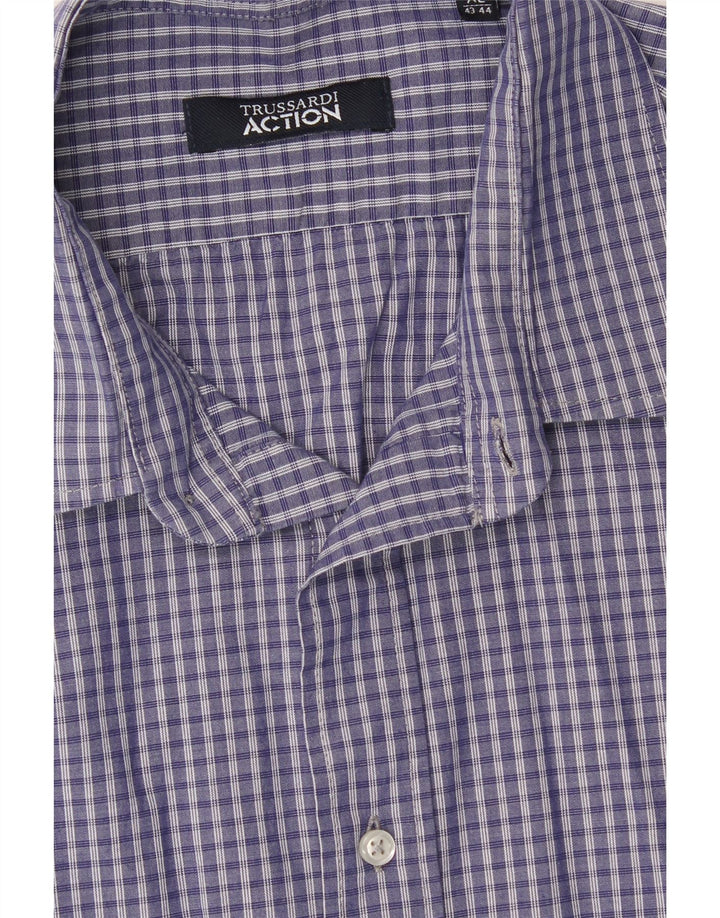 TRUSSARDI Mens Shirt Size 43/44 XL Blue Check Cotton Vintage Trussardi and Second-Hand Trussardi from Messina Hembry 
