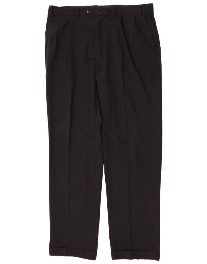 Pantaloni de costum obișnuiți pentru bărbați Marks & Spencer L38 L33 Poliester negru