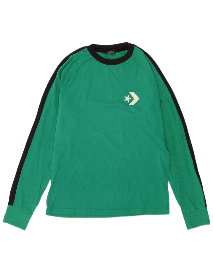 Top pentru bărbați Converse cu mânecă lungă, verde mediu, bumbac color bloc