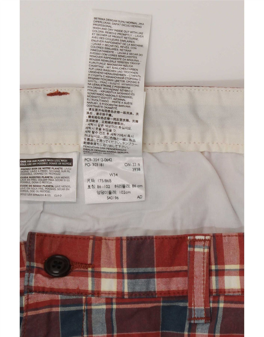 Pantaloni scurți chino Dockers pentru bărbați W34, bumbac cu carouri roșii mari