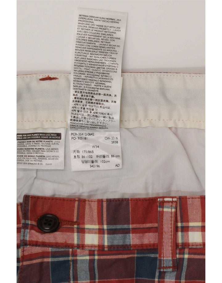 Pantaloni scurți chino Dockers pentru bărbați W34, bumbac cu carouri roșii mari