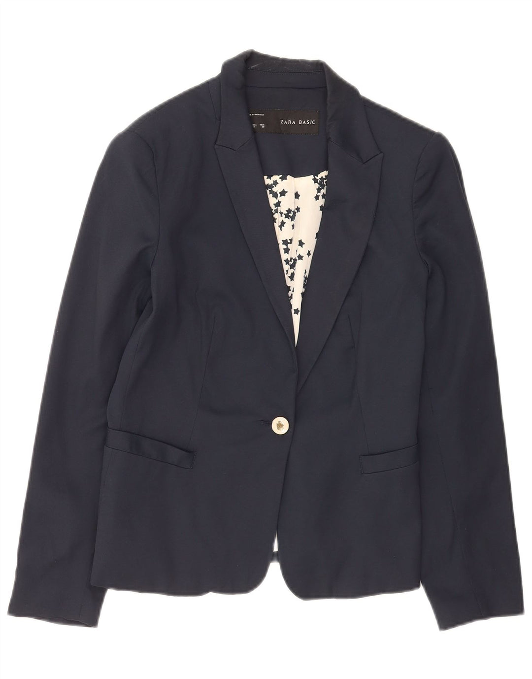 Blazer pentru femei Zara cu 1 nasture UK 12 Medium Bluemarin Bumbac